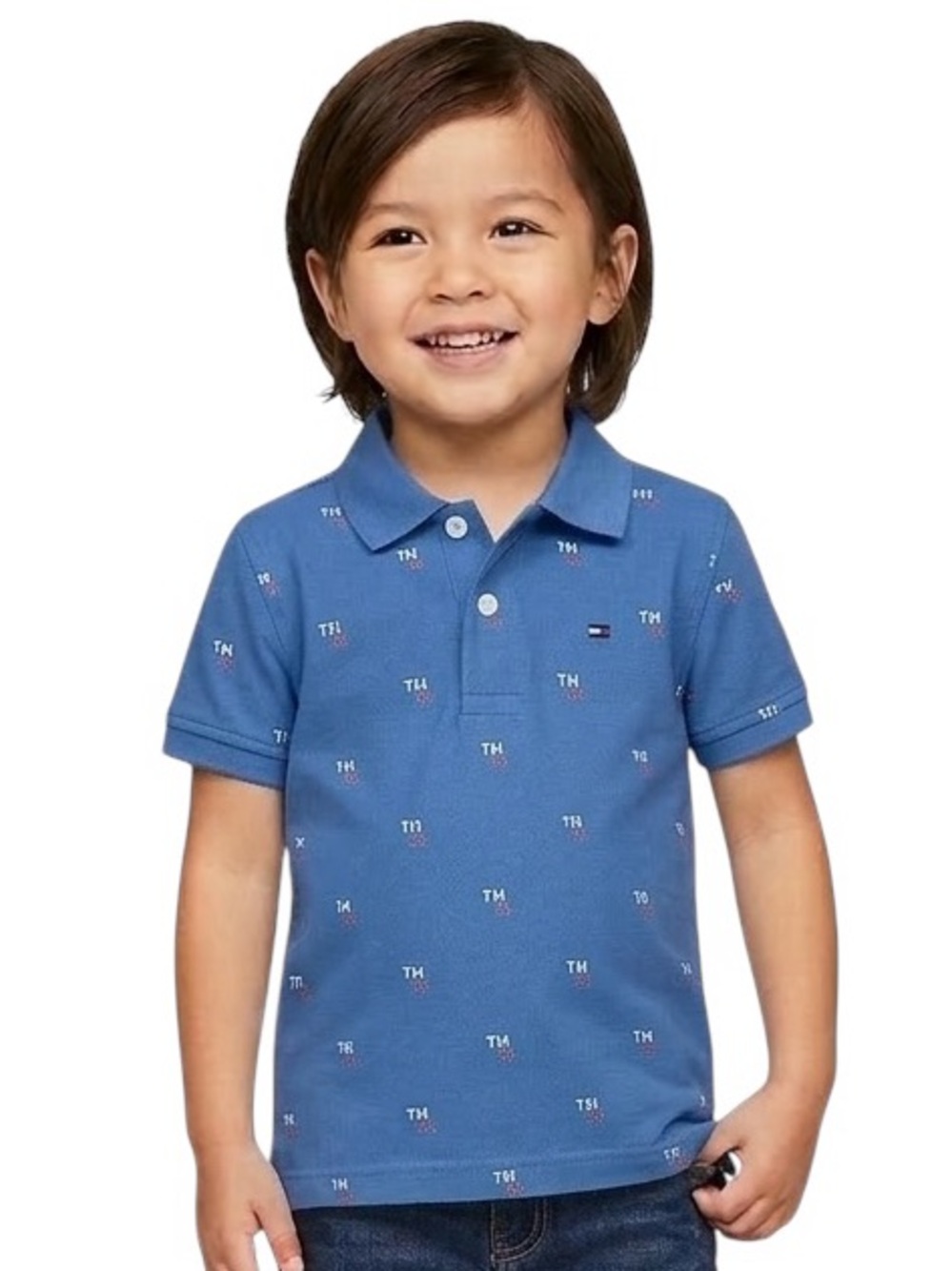 Tommy Hilfiger Polo Shirt Blue Allover Logo Boys Size XS